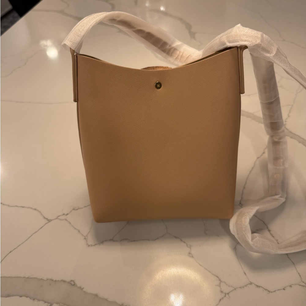 SAMARA Vegan Leather Mini Bucket Crossbody Bag – Camel / Tan